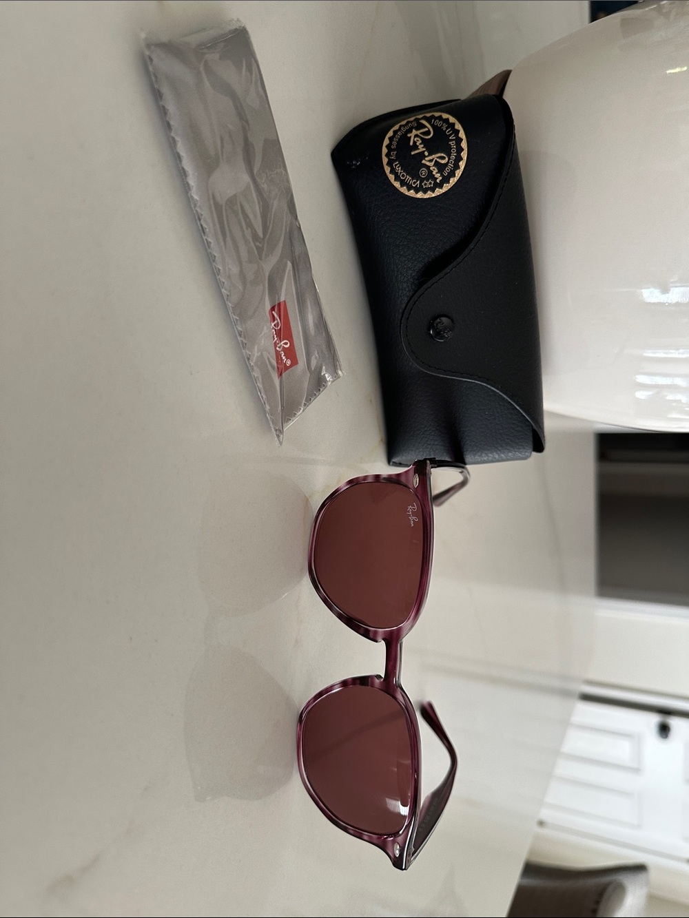 Ray-Ban Round Striped Bordeaux Havana Sunglasses with Dark Violet Lenses - Picture 4 of 6